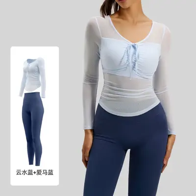 Juyitang yoga suit set, mesh fabric, fixed cup, slim fit - 9