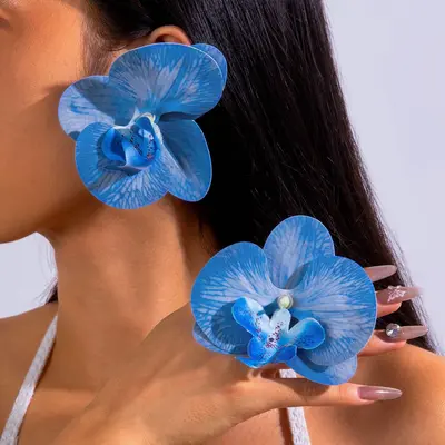 Amazon cross-border 3D colorful large butterfly orchid earrings, simulated flower earrings giving a fresh and atmospheric feel. - 8