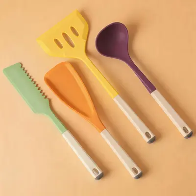 Silikon Spatula ve Kepçe Seti, 4 Parça, Mutfak Süzgeçli Kaşık
