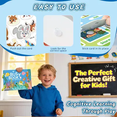 Children's Busy Book with Tear and Sticker Activities, Early Learning Book for Toddlers