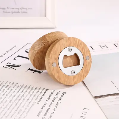 Runder Bambus-Flaschenöffner mit Magnet aus Edelstahl - 8