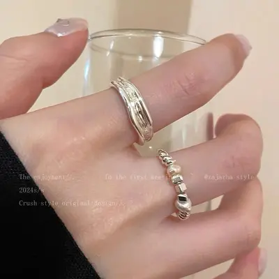Düzensiz inci gümüş yüzük, kadın, minimalist tasarım