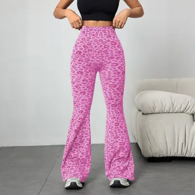 Women's Leopard Print Yoga Micro Flare Pants, High Waist Butt Lift - 11