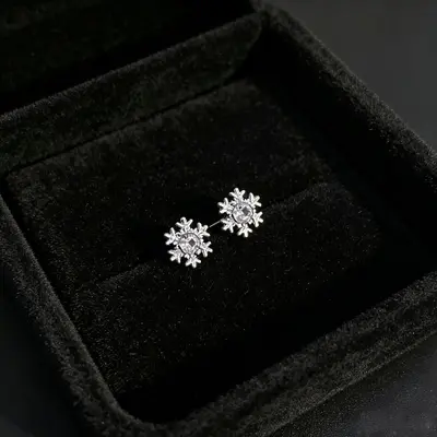 S999 Sterling Silver Zircon Stud Earrings Women - 8