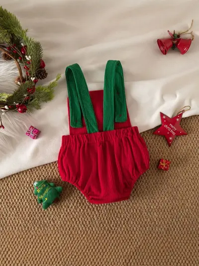 Kız Bebek Noel Temalı Fitilli Kadife Kolsuz Tulum, Nakışlı