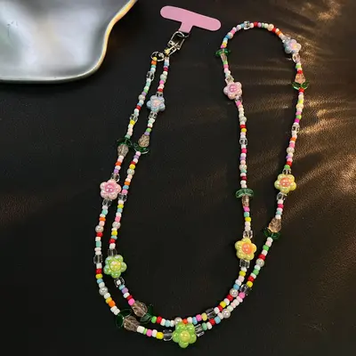 Colorful Beaded Phone Chain, Long Crossbody Strap for Bags and Camera Cases