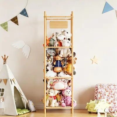 Grenzüberschreitendes Massivholz-Puppenregal fürs Kinderzimmer, bodenstehendes Regal für Plüschtiere, Aufbewahrungsregal mit großem Fassungsvermögen, Organizer für Puppen