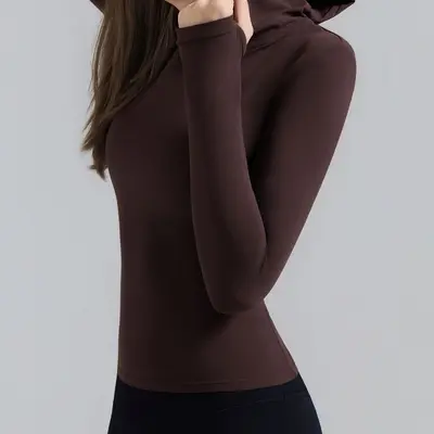 Damen-Yogashirt mit Kapuze, Herbst-Winter-Velours, langarm - 9
