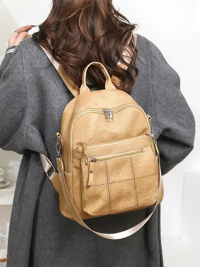 Women's Minimalist Patchwork Backpack, Large Capacity, Preppy Style - 6