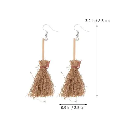 Halloween Broom Pendant Earrings, Ear Clips, Witch Design