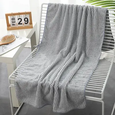Antibacterial Coral Velvet Bamboo Charcoal Fiber Bath Towel Three-Piece Combination Set Striped European and American Beach Towel Absorbent and Thickened Wholesale - 8