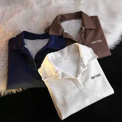 Kadınlar için sınır ötesi polo yaka sweatshirt, ilkbahar ve sonbahar ince bol yeni trend Kore şık Hong Kong tarzı uzun kollu ceket.