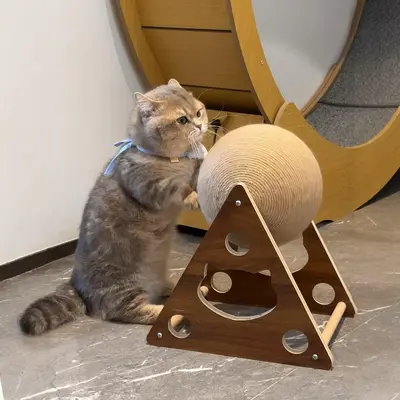 Rotating Cat Scratching Ball with Hand-Crank Generator, Large Vertical Sisal Scratching Po - 4