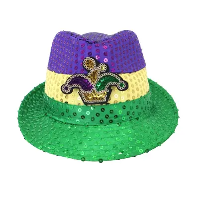 Brasilianischer Karneval Glitzerhut in Gold, Lila und Grün