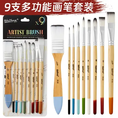 Nylon-Pinselbürsten-Set, 9-teilig, Acryl und Öl