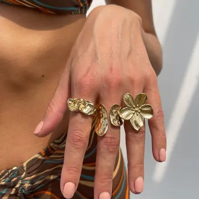 European and American cross-border design liquid lava flower open ring ins baroque imitation pearl inlay gemstone ring - 13