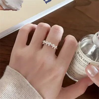 Minimalist gümüş bayan yüzük, açık uçlu, modaya uygun - 9