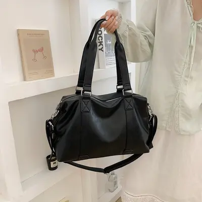 Cross-Border Large Capacity Vintage Soft Leather Boston Handbag Travel Shoulder Crossbody Bag Fashion Commute Single Shoulder Bag