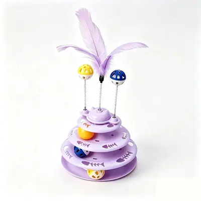 Interactive Cat Toy Turntable with Feather Teaser and Track Ball - 12