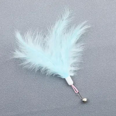 Feder-Katzenangel mit Glöckchen und austauschbarem Plüschkopf, interaktives Katzenspielzeu - 7