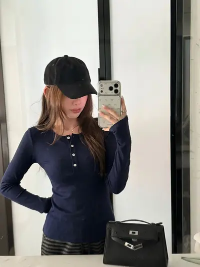 YOUYE 2026 Autumn Henley Collar Long-Sleeve Women's T-Shirt
