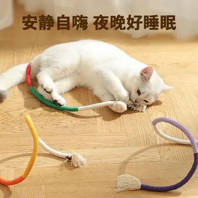 Cat Chew Rope Toy with Teaser Wand for Self-Play and Teething - 5