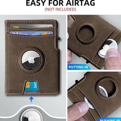 Genuine Leather Men's Bi-Fold Wallet with AirTag Aluminum Box - 5