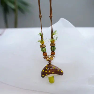 Jingdezhen Ceramic Mushroom Pendant Necklace - 7