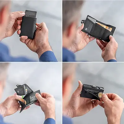 Tri-fold Men's Carbon Fiber Aluminum Box Wallet RFID Blocking - 5