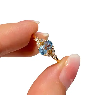 S925 silver 18K gold aquamarine zirconia ring women - 5