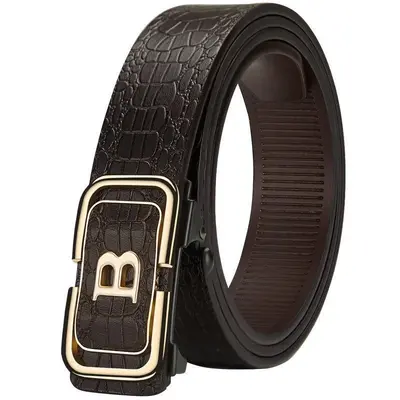 Crocodile Pattern Leather Belt Men's Waist Belt with Automatic Buckle Letter HB Fake Leather Belt Casual Versatile Trouser Belt - 7