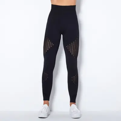 Dikişsiz örme çizgili yoga pantolonu kadın, nem emici spor taytı - 7