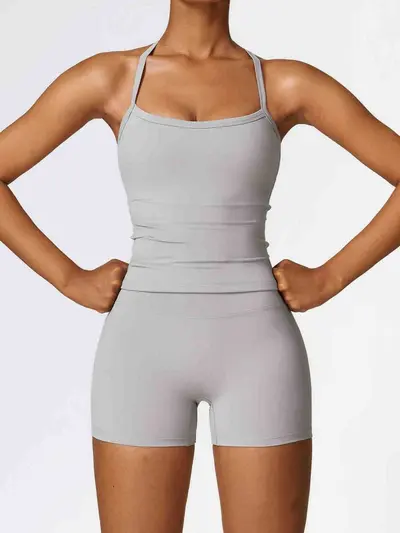 Fitness Two-Piece Set Nude-Feel Quick-Dry Tight Yoga Set Fashion Cross Strap Shorts Lifting Tummy-Control Hip-Lifting Women