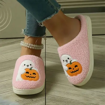Halloween Pumpkin Cartoon Warm Winter Cotton Slippers, Unisex Couple Style