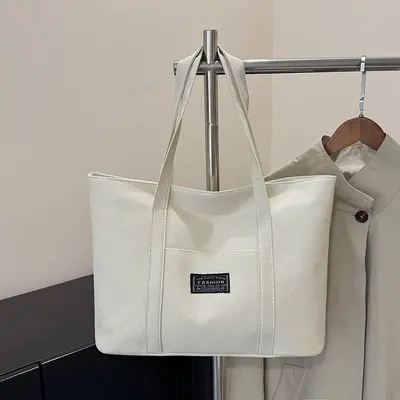 Women's Shoulder Tote, Imitation Linen Shopping Bag, Large Capacity - 4