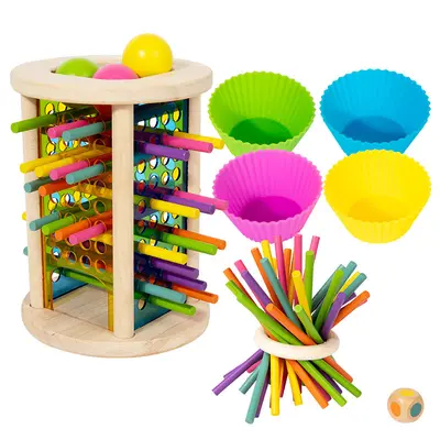 Early Learning Educational Wooden Dice Game Colorful Wooden Stick Pulling Board Game Montessori Children's Parent-Child Interactive Toy - 6