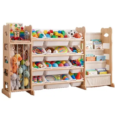 New Cross-Border Solid Wood Montessori Kindergarten Multi-Layer Storage Rack Picture Book Shelf Children's Bookshelf Toy Organizer