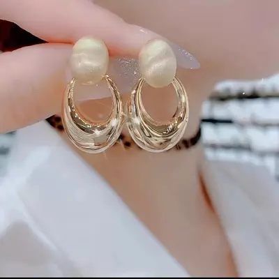 Oval Mat Yüzey Daire Halka Küpe Hafif Lüks Premium Küpe Zarif Çok Amaçlı Şıklı Küpe Hong Kong Retro Tarzı Kadın Küpe - 4