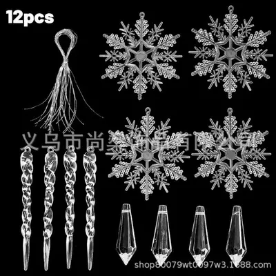 24-teiliges Weihnachts-Acryl-Schneeflocken-Set mit Eiszapfen-Anhängern
