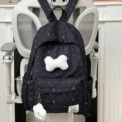 Polka Dot Bow Backpack for Junior and Senior High School Girls - 4
