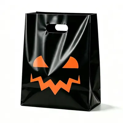 Halloween Black Plastic Handbag, Pumpkin Candy Bag - 9