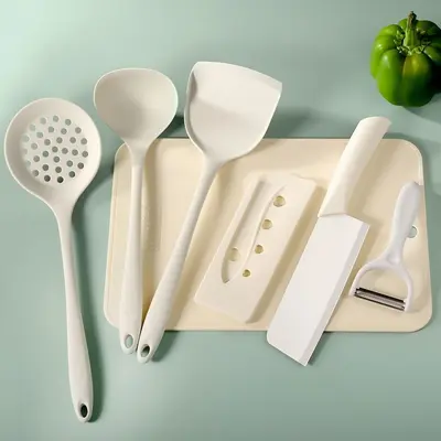 Kitchen knife and cutting board with silicone spatula and spoon - 7