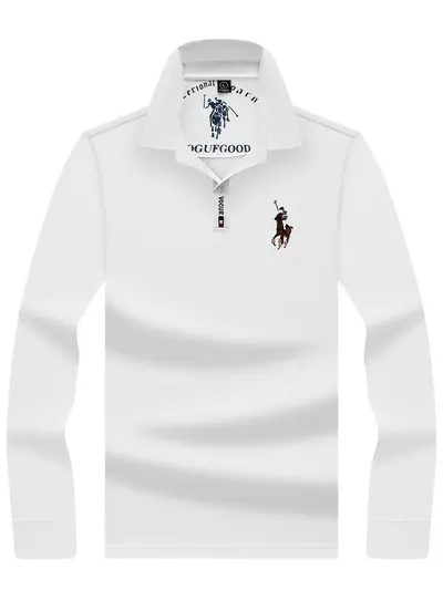 Men's Long Sleeve Pure Cotton Embroidered Polo Shirt