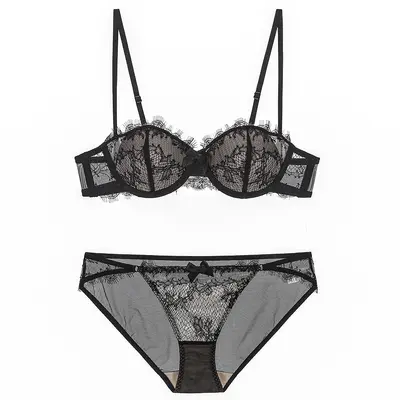 French-Spitze Halbschalen-Push-up-BH-Set mit Stahlring