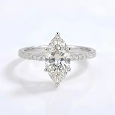 S925 Silver Moissanite Ring, Marquise Cut - 7