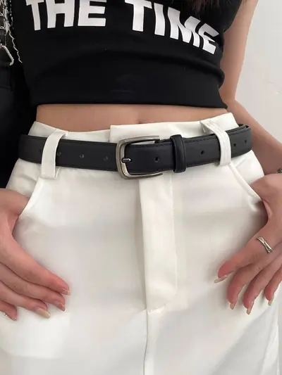 Men's belt, Korean style, student fashion, youth, Hong Kong style, simple, versatile, personalized, casual, women's black thin belt - 7