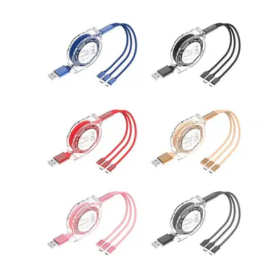 Crystal retractable data cable with one to three logo gifts three in one easy storage universal mobile phone 3A fast charging cable - 7