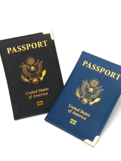Neue grenzüberschreitende amerikanische Passinhaber Echtleder leicht und dünn Passbuch mit Goldbeschlag Kupferecken Tickethalter Fabrik Großhandel