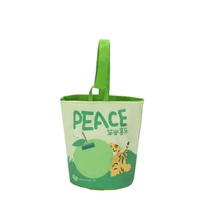 Printed Canvas Bucket Bag with Cartoon Illustration for Women - 8