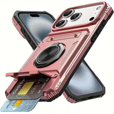 iPhone 17 16 15 14 13 12 Uyumlu 2'si 1 Arada Kartlıklı Standlı Telefon Kılıfı - 9